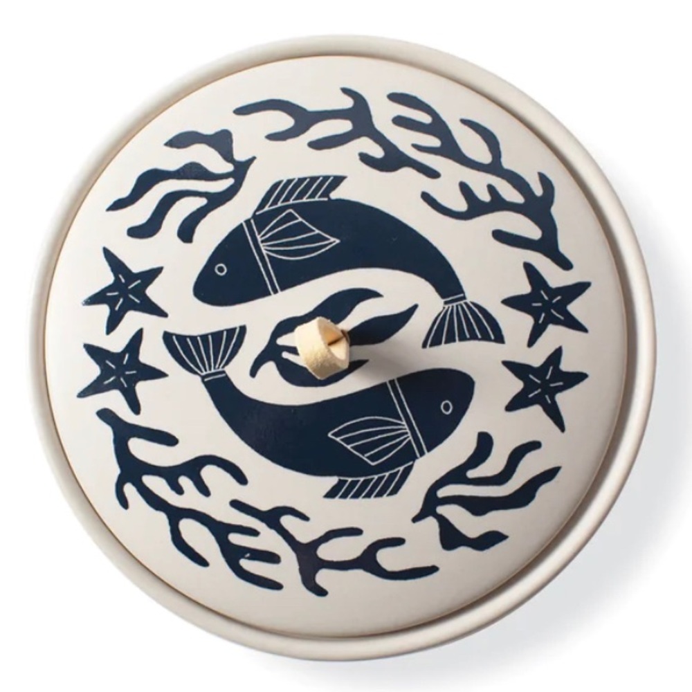 Zodiac…indigo “Pisces” round ceramic decorative trinket box in Kraft gift-NIB